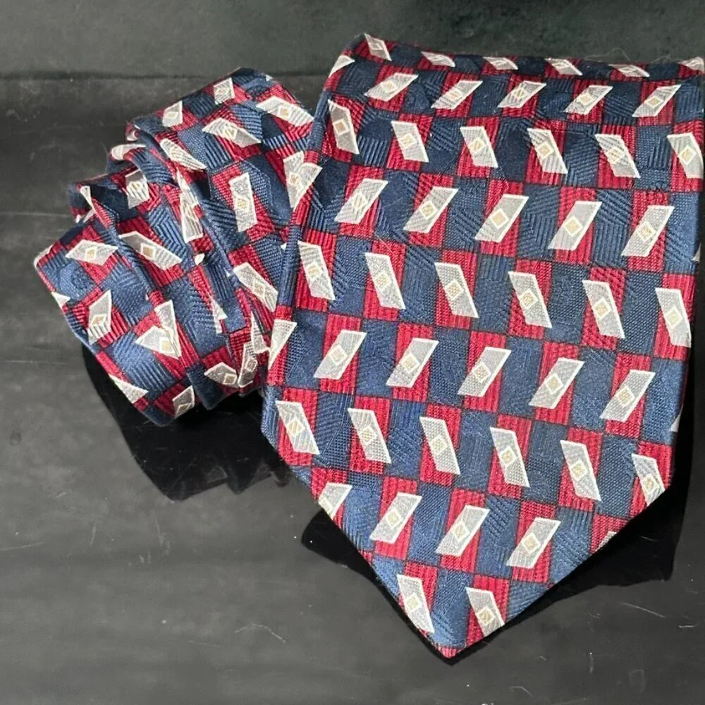 Stafford Silk Tie Red White Blue Optical Art